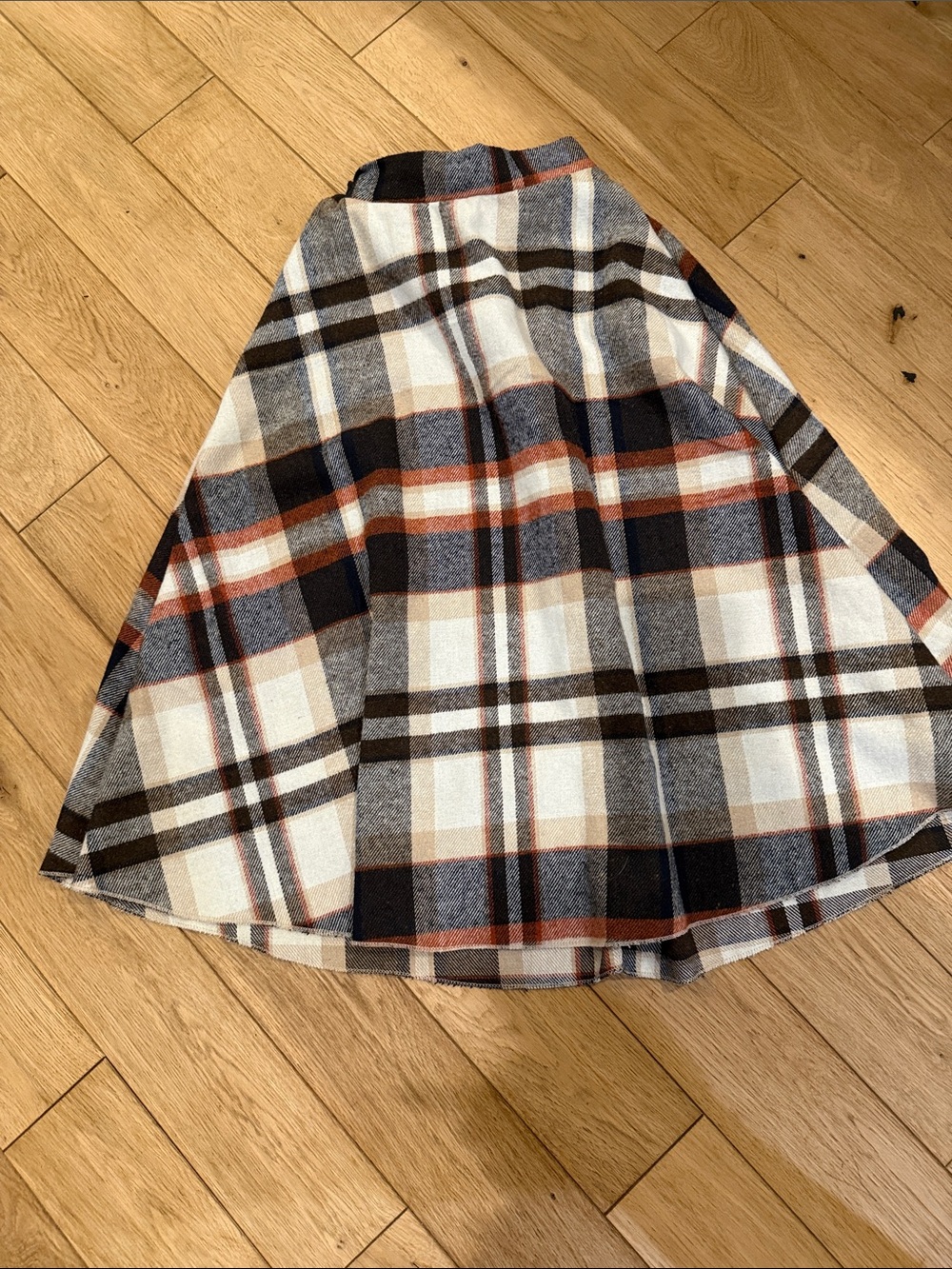 Plaid A-Line Midi Skirt in Cream, Gray & Brown girls